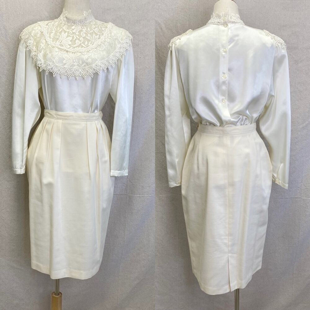 Vintage 90's Worthington‎ ivory/off white blouse/pencil skirt set Size 12